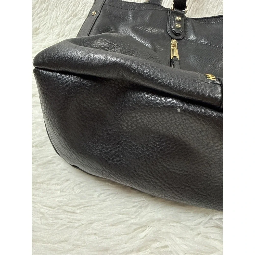 Juicy Couture Style‎ Black Faux Leather Tote Large Gold Zipper Shoulder Bag